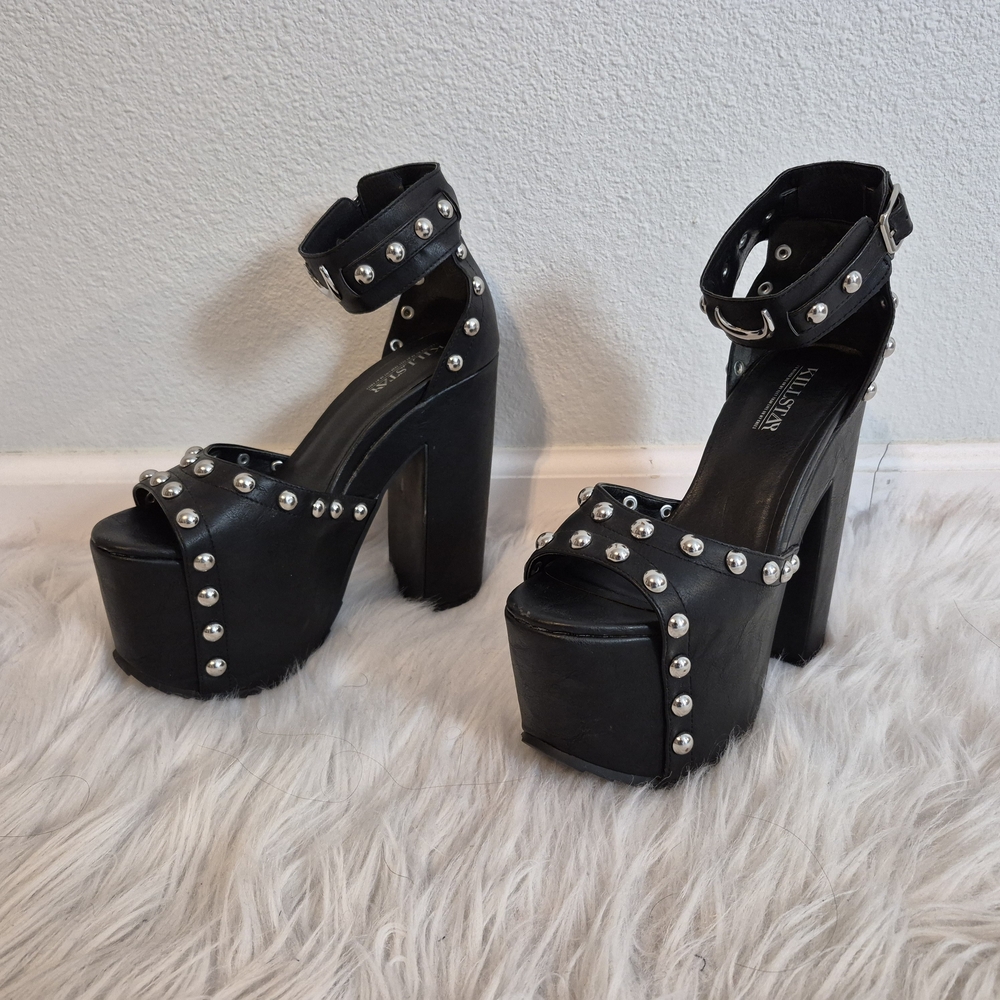 Killstar Stevie Black Studded Chunky Platform Heel Sandals Size 7